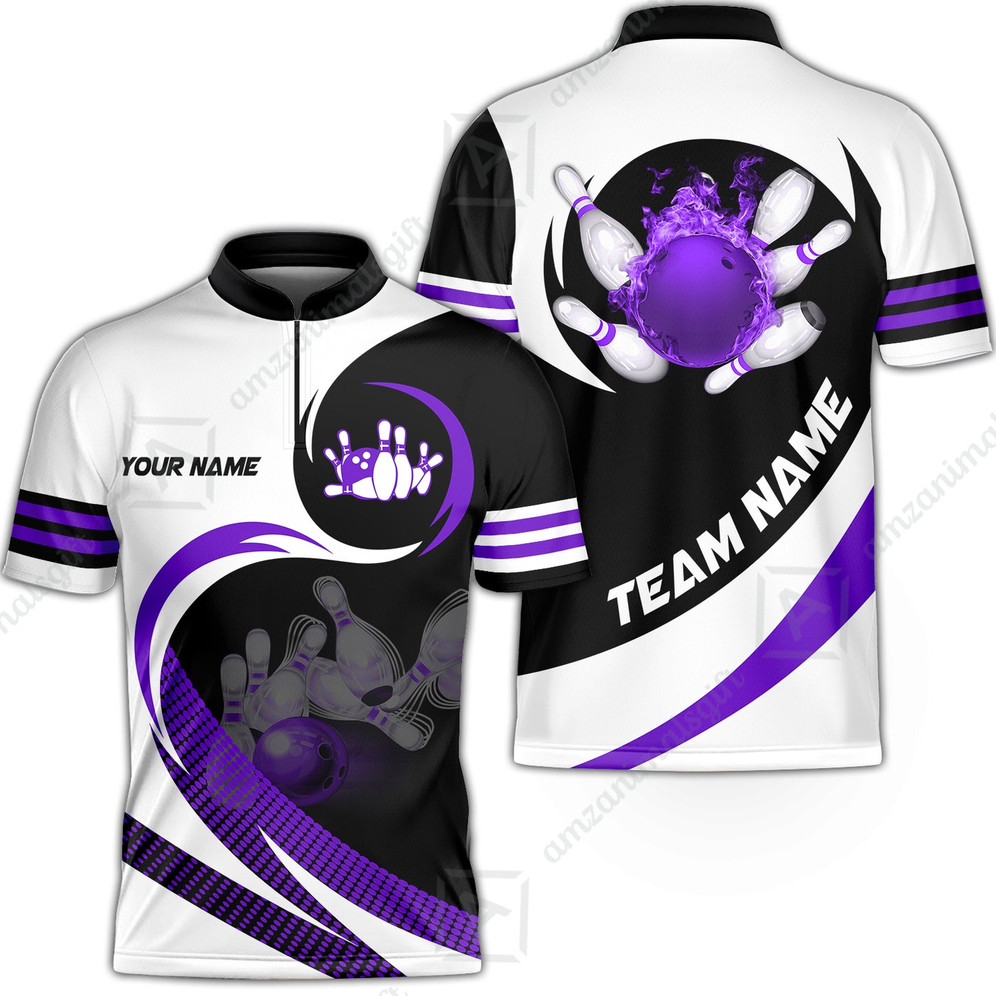 Custom Bowling Team Jersey Shirts, Custom Flame Ball Bowling Uniforms Unisex Polo, Multi Colors Personalized Name And Team Name