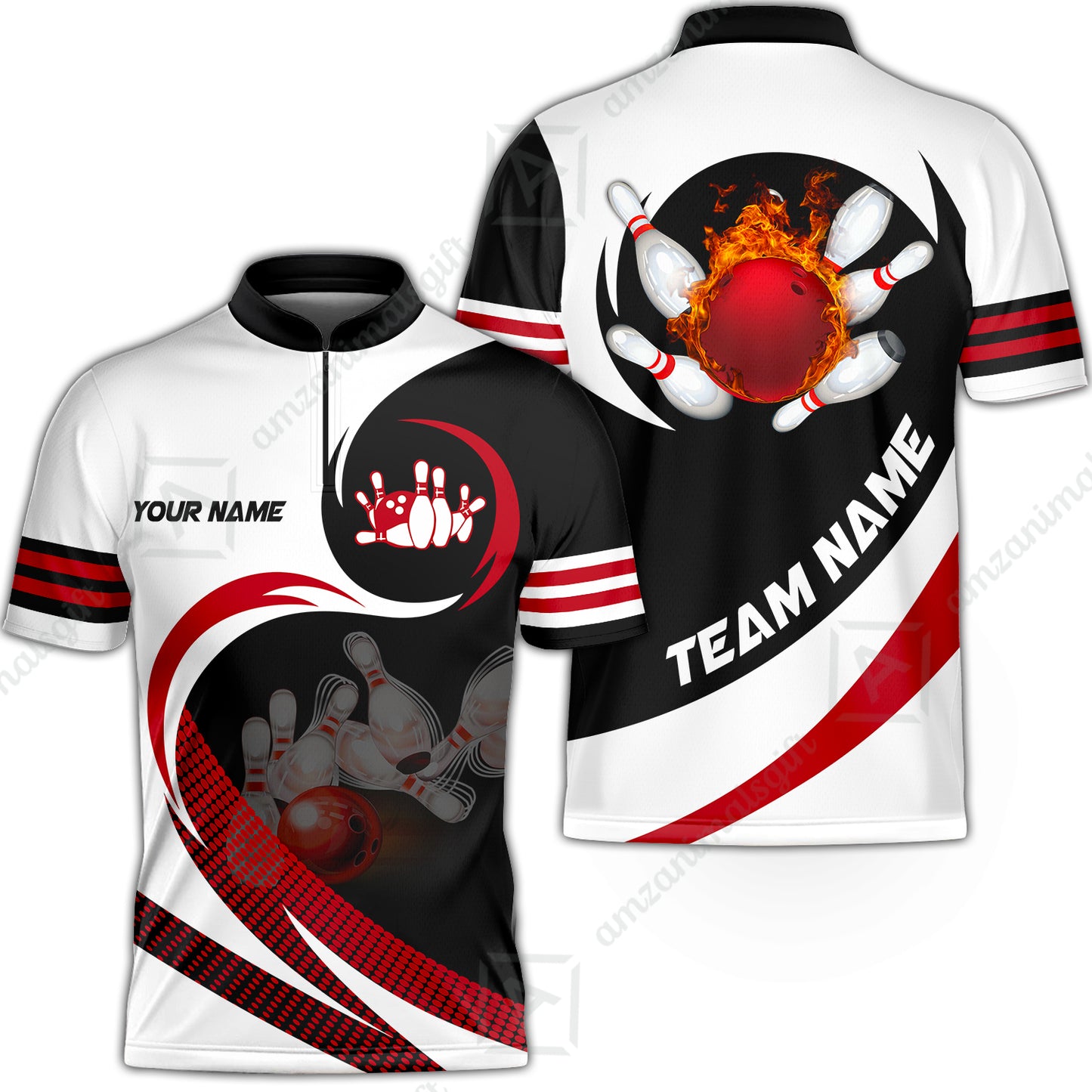 Custom Bowling Team Jersey Shirts, Custom Flame Ball Bowling Uniforms Unisex Polo, Multi Colors Personalized Name And Team Name
