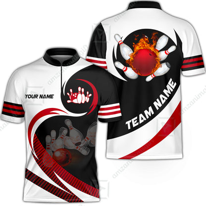 Custom Bowling Team Jersey Shirts, Custom Flame Ball Bowling Uniforms Unisex Polo, Multi Colors Personalized Name And Team Name