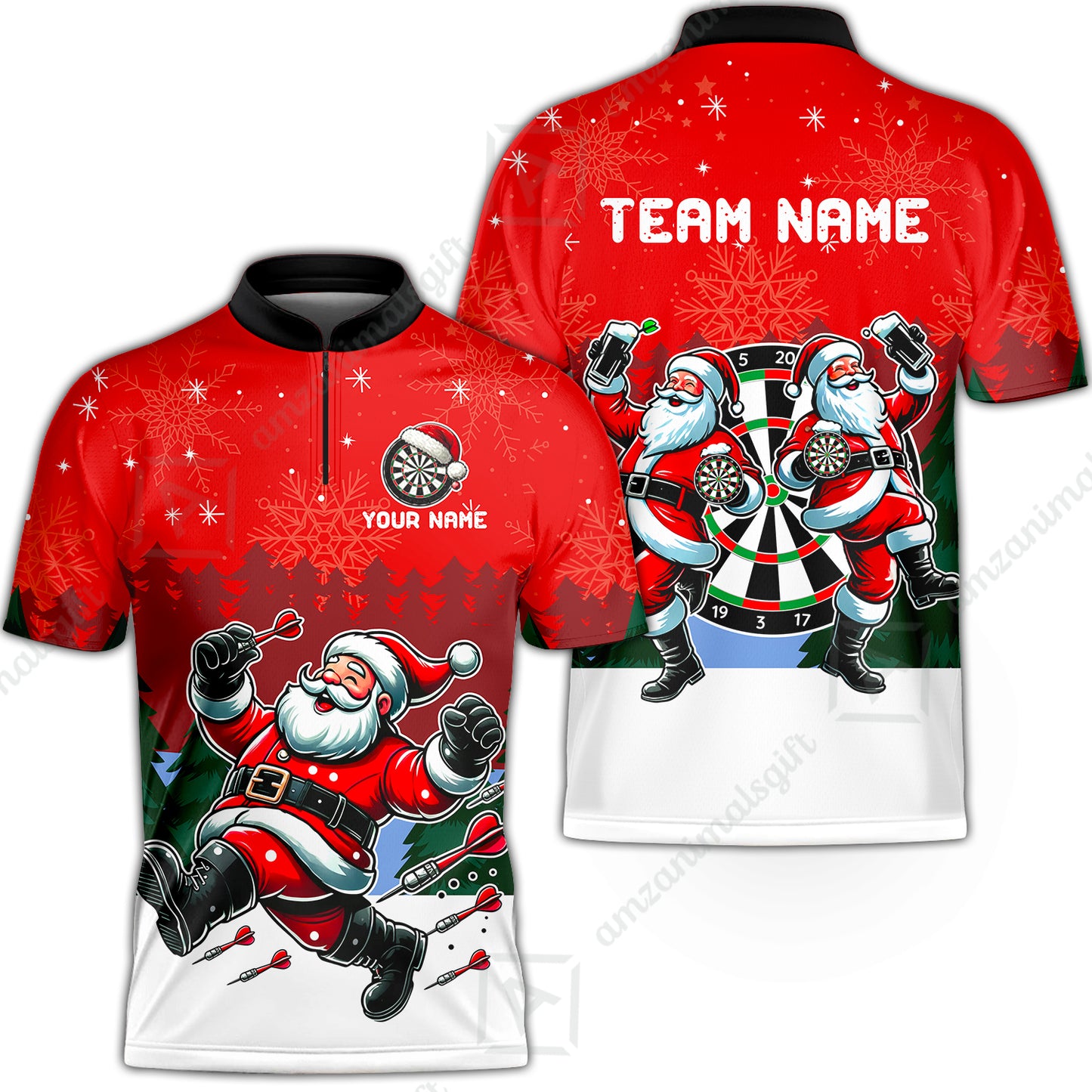 Custom Funny Santa Darts Team Unisex Polo Shirts, Darts uniforms Funny Santa Personalized Name And Team Name
