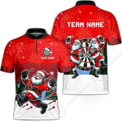 Custom Funny Santa Darts Team Unisex Polo Shirts, Darts uniforms Funny Santa Personalized Name And Team Name