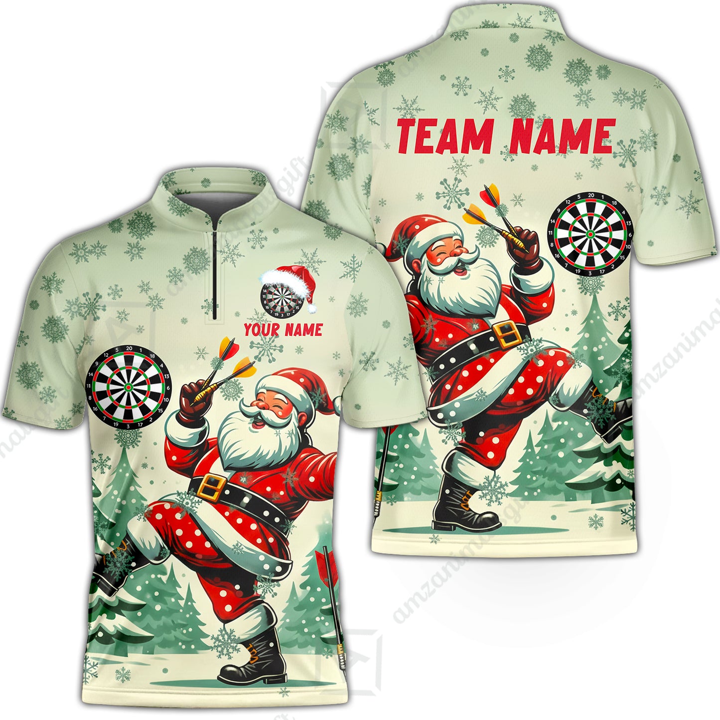 Custom Funny Santa Darts Team Unisex Polo Shirts, Darts uniforms Funny Santa Personalized Name And Team Name