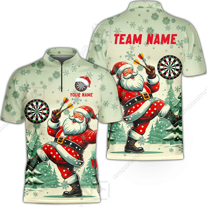 Custom Funny Santa Darts Team Unisex Polo Shirts, Darts uniforms Funny Santa Personalized Name And Team Name