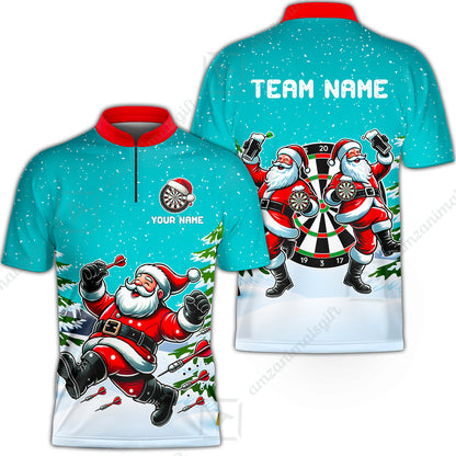 Custom Funny Santa Darts Team Unisex Polo Shirts, Darts uniforms Funny Santa Personalized Name And Team Name