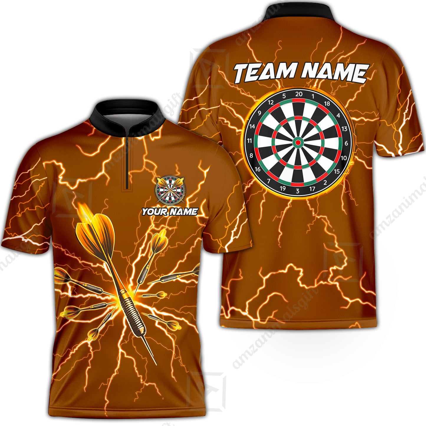 Custom Thunder Lightning Darts Quarter Men Polo Team Shirts,  Custom Darts Team Jerseys Uniform, Personalized Name And Team Name