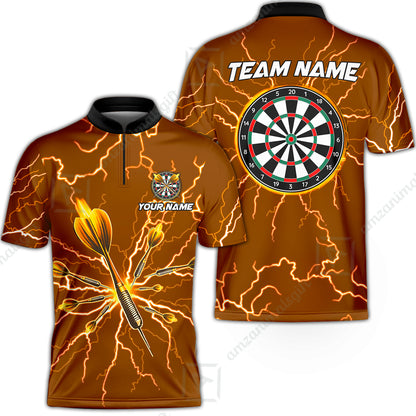 Custom Thunder Lightning Darts Quarter Men Polo Team Shirts,  Custom Darts Team Jerseys Uniform, Personalized Name And Team Name