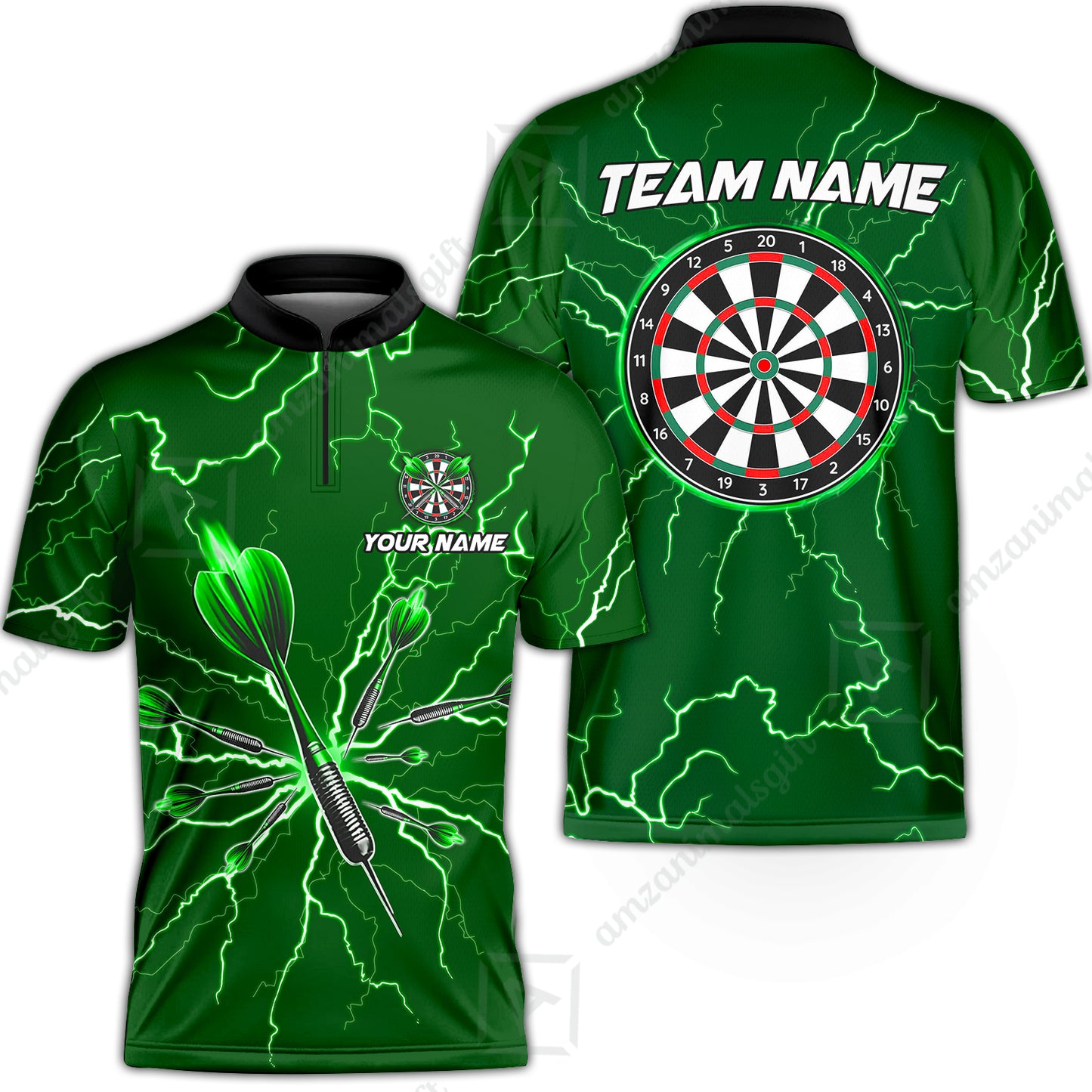 Custom Thunder Lightning Darts Quarter Men Polo Team Shirts,  Custom Darts Team Jerseys Uniform, Personalized Name And Team Name