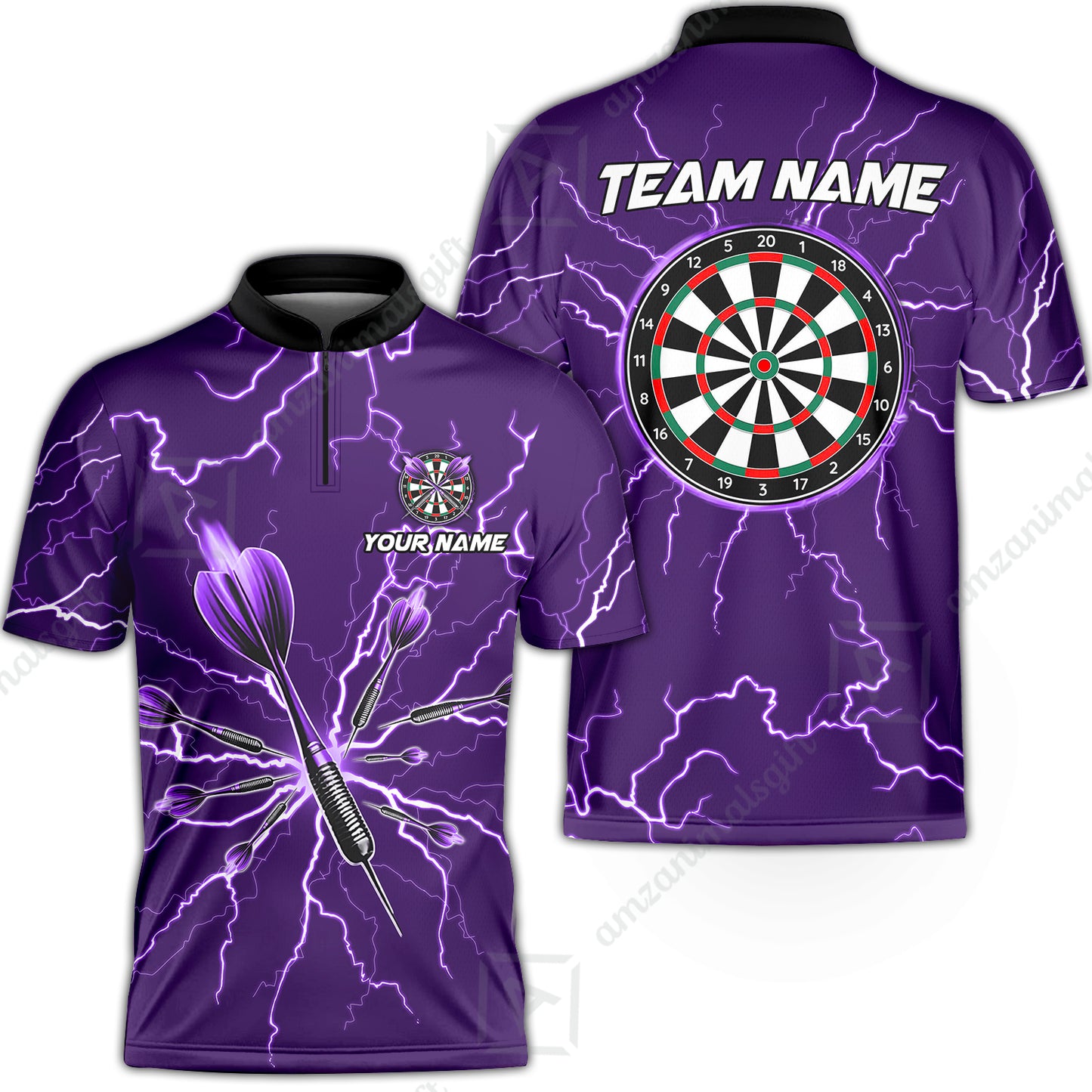 Custom Thunder Lightning Darts Quarter Men Polo Team Shirts,  Custom Darts Team Jerseys Uniform, Personalized Name And Team Name