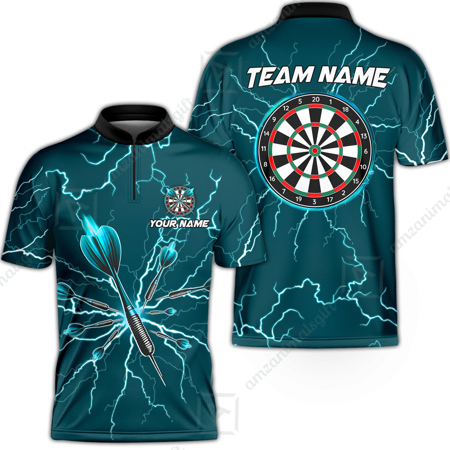 Custom Thunder Lightning Darts Quarter Men Polo Team Shirts,  Custom Darts Team Jerseys Uniform, Personalized Name And Team Name