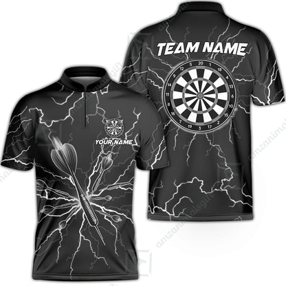 Custom Thunder Lightning Darts Quarter Men Polo Team Shirts,  Custom Darts Team Jerseys Uniform, Personalized Name And Team Name