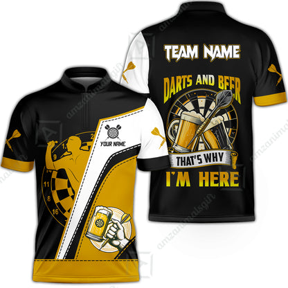 Custom Dart and Beer Jersey Polo Quarter-Zip Team Shirts, That's Why I'm Here Customized Name Team Name Darts Team Jerseys Uniform