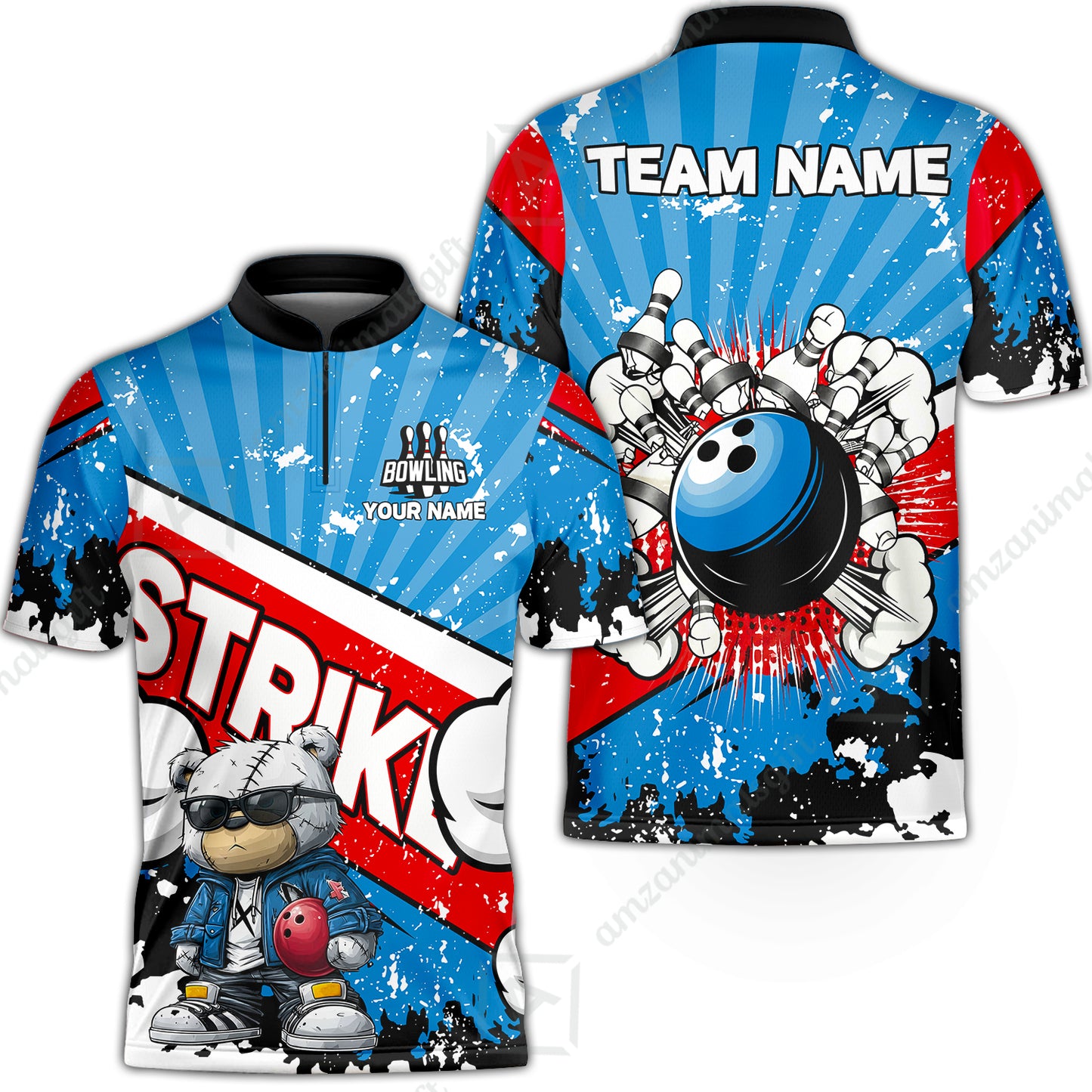 Customized Unisex Polo Shirt, Bowling Hip Hop Cartoon Design, Uniform Bowling - Personalized Name And Team Name