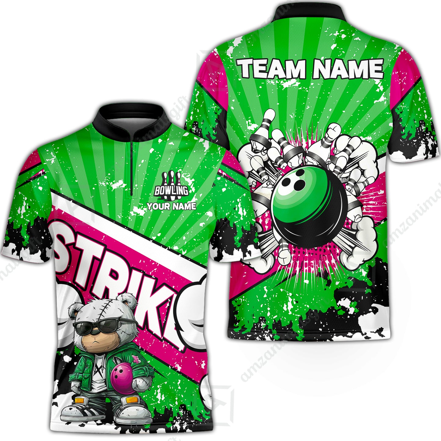 Customized Unisex Polo Shirt, Bowling Hip Hop Cartoon Design, Uniform Bowling - Personalized Name And Team Name
