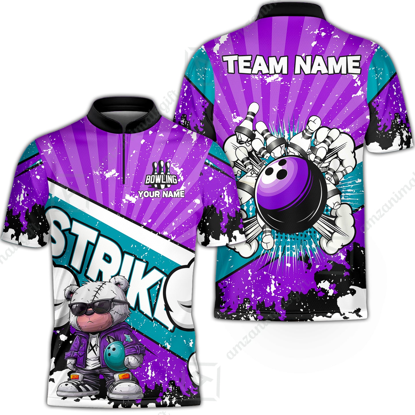 Customized Unisex Polo Shirt, Bowling Hip Hop Cartoon Design, Uniform Bowling - Personalized Name And Team Name