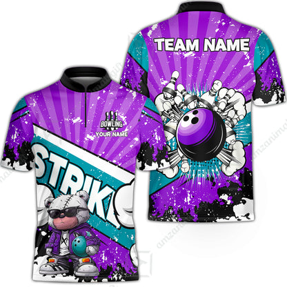 Customized Unisex Polo Shirt, Bowling Hip Hop Cartoon Design, Uniform Bowling - Personalized Name And Team Name