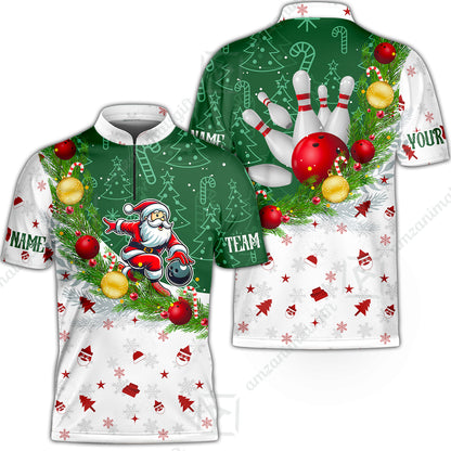 Custom Christmas Santa Bowling Team Jerseys Polo Shirts, Christmas Santa Bowling uniforms - Bowling Polo Personalized Name And Team Name