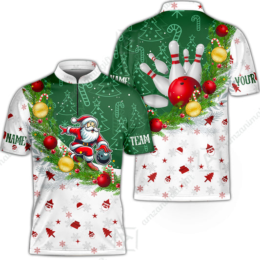 Custom Christmas Santa Bowling Team Jerseys Polo Shirts, Christmas Santa Bowling uniforms - Bowling Polo Personalized Name And Team Name