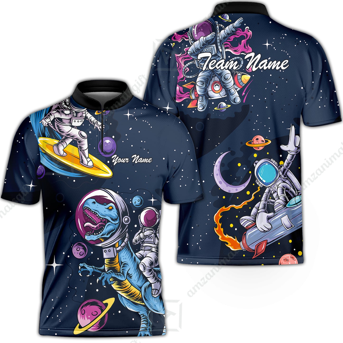 Customized Bowling Unisex Polo Shirt, Seraphic Galaxy Astronaut, Bowling Uniforms, Personalized Name And Team Name