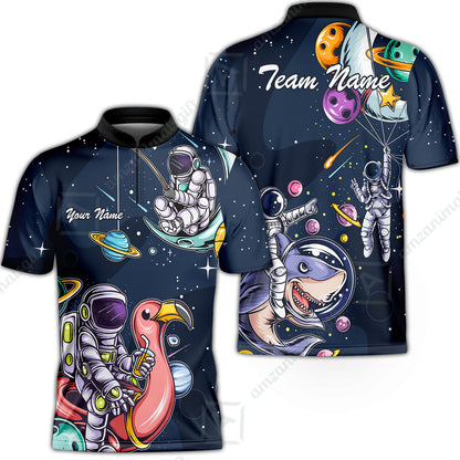Customized Bowling Unisex Polo Shirt, Galaxy Astronaut, Bowling Uniforms, Personalized Name And Team Name
