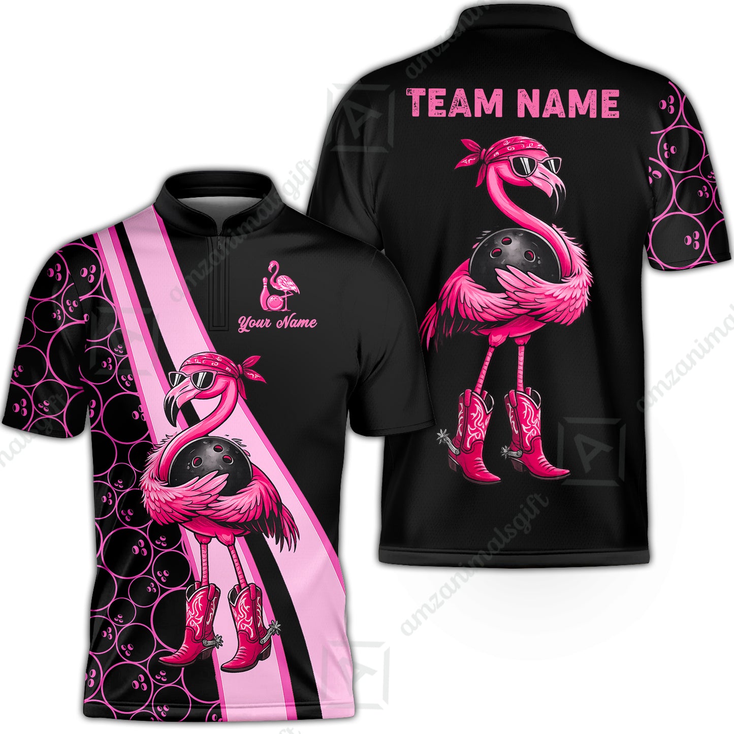 Custom Bowling Jersey Polo Shirt, Cowgirl Flamingo Bowling Custom Bowling Jersey Team Shirt For Players With Name & Team Name