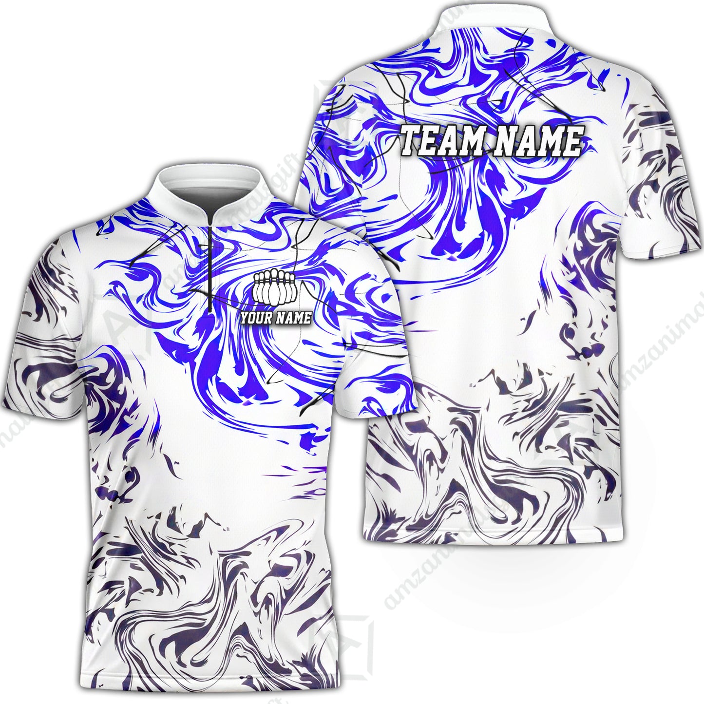 Customized Bowling Unisex Polo Shirt, Velocity Wave Marble Swirl Pattern Bowling, Personalized Name Team Name For Bowlers
