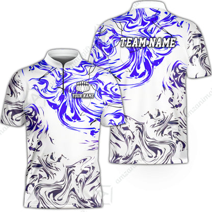 Customized Bowling Unisex Polo Shirt, Velocity Wave Marble Swirl Pattern Bowling, Personalized Name Team Name For Bowlers