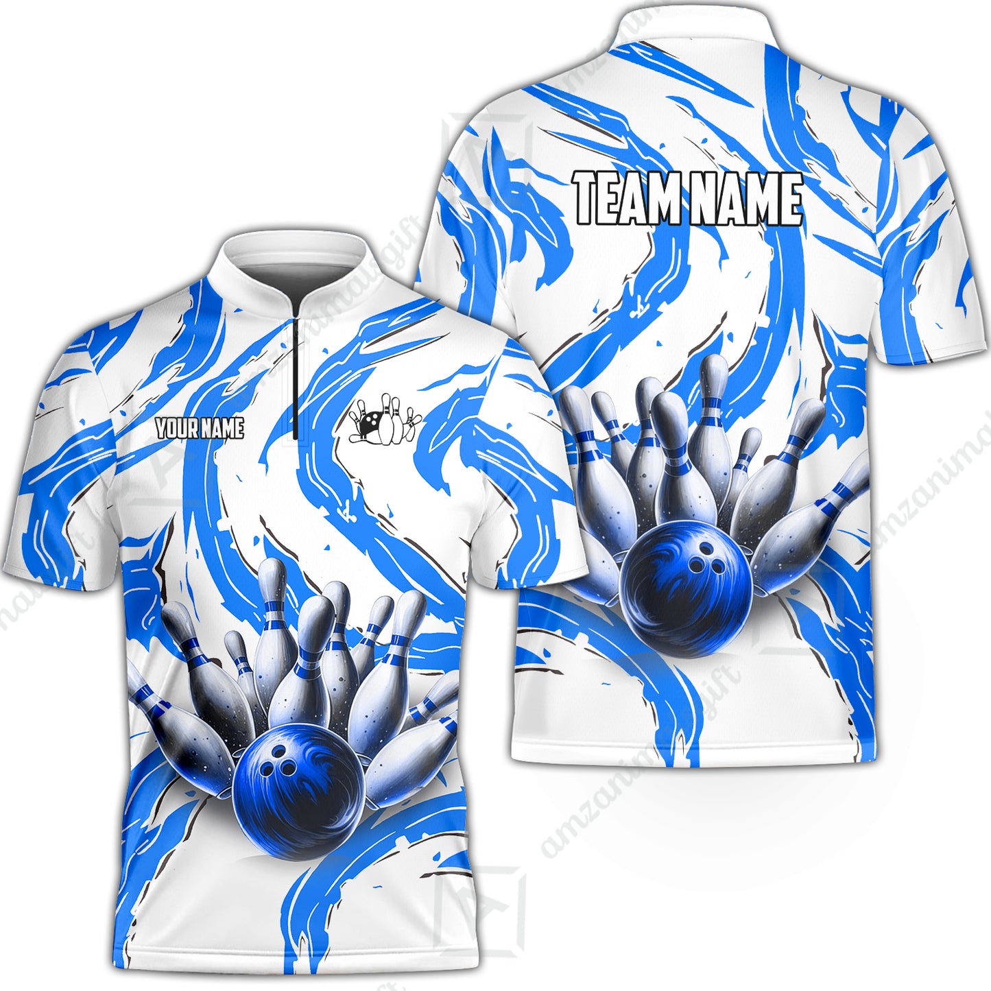 Custom Sport Bowling Team Jersey, Sport Bowling Jersey Multicolor Polo Quarter-Zip Shirts, Bowling Uniforms Jerseys, Custom Name And Team Name