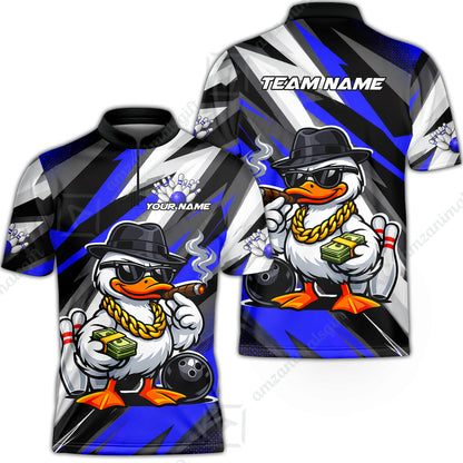 Custom Bowling Jersey Polo Shirt, Boss Hustle Duck Gangster Style, Custom Bowling Jersey Team Shirt For Players With Name and Team Name