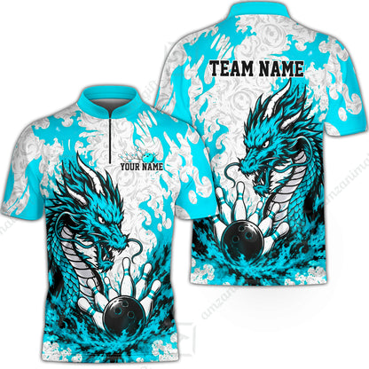 Custom Bowling Jersey Polo Shirt, Fierce Crimson Fire Dragon Strike, Custom Bowling Jersey Team Shirt For Players With Name and Team Name