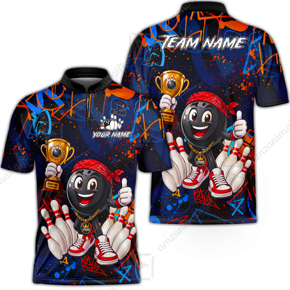 Custom Bowling Jersey Polo Shirt, Graffiti Champion, Custom Bowling Jersey Team Shirt For Players With Name & Team Name