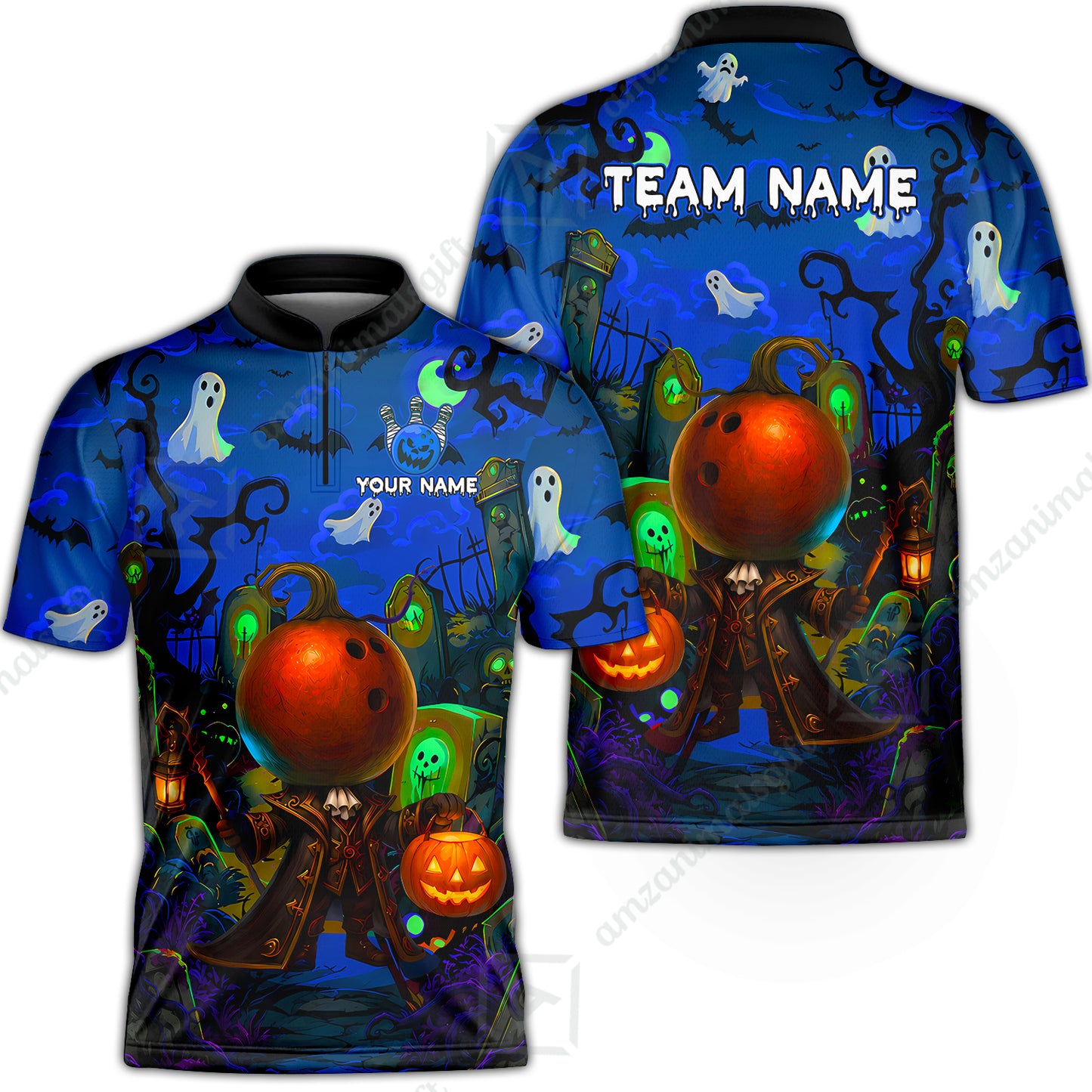 Custom Bowling Jersey Polo Shirt, Halloween Spooky Strike, Custom Bowling Jersey Team Shirt For Players With Name & Team Name