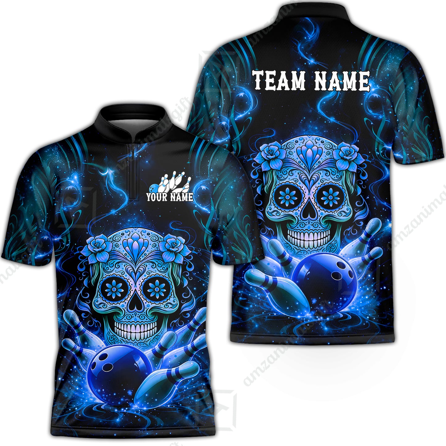 Customized Darts Team Jersey, Sugar Skull Bowler, Personalized Polo Shirt For Players With Name & Team Name