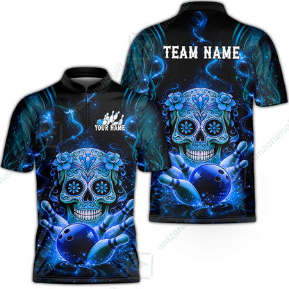 Customized Darts Team Jersey, Sugar Skull Bowler, Personalized Polo Shirt For Players With Name & Team Name