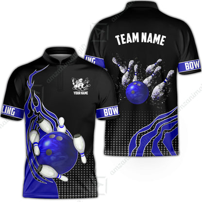 Customized Bowling Unisex Polo Shirt, Bowling And Breaking Pins Multicolor Option Customized Name And Team Name Polo Jerseys Shirts