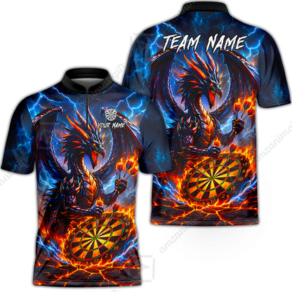 Custom Darts Jersey Polo Shirt, Dragon Fire Darts, Custom Dart Jersey Team Shirt For Players With Name & Team Name