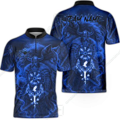Customized Bowling Unisex Polo Shirt, Bowling Viking Man and Wolf, Bowling Uniform - Personalized Name And Team Name