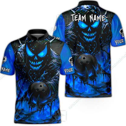 Custom Bowling Jersey Polo Shirt, Hellfire Strike, Custom Bowling Jersey Team Shirt For Players With Name & Team Name