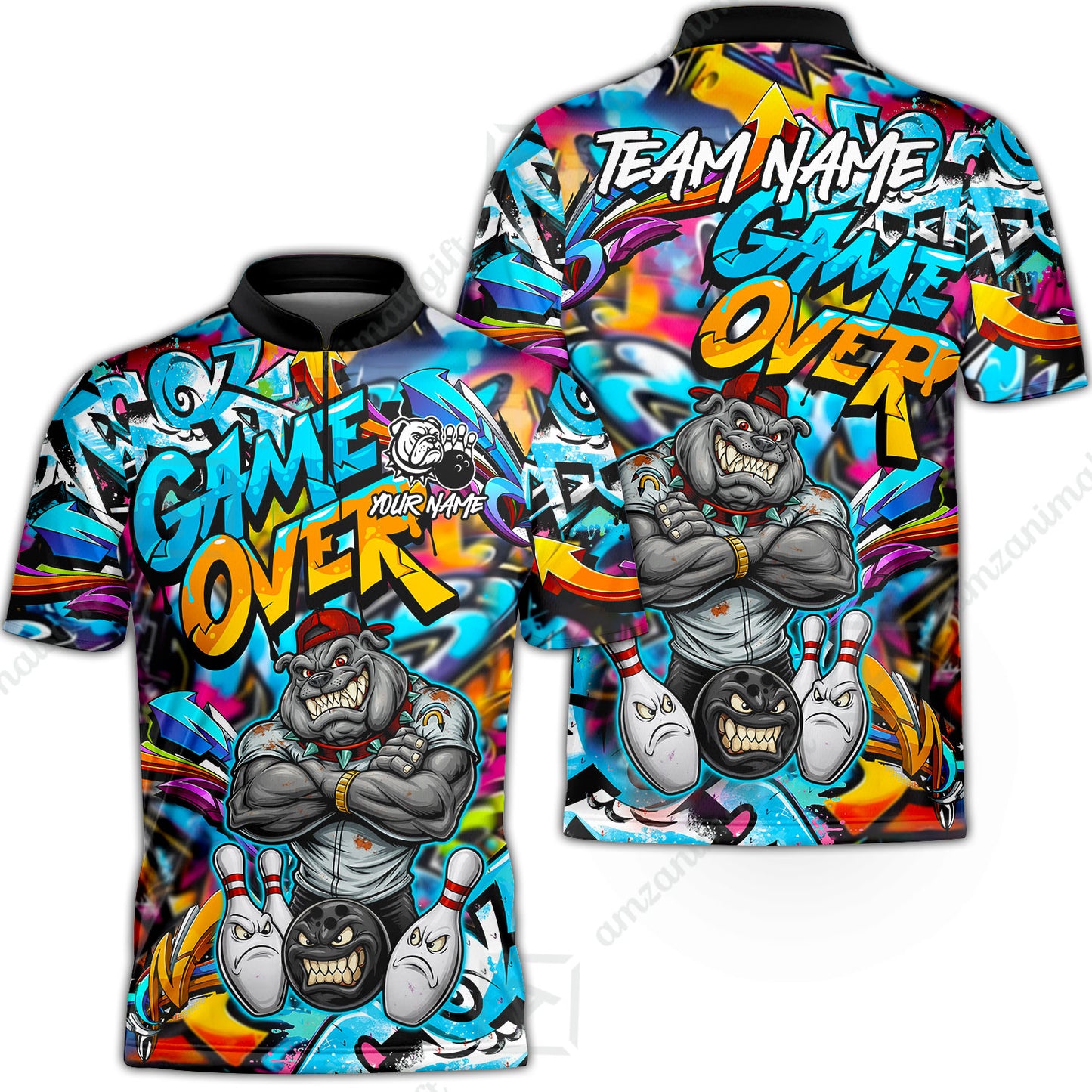 Customized Bowling Unisex Polo Shirt, Cool BullDog With Angry Bowling Game Over - Personalized Name And Team Name