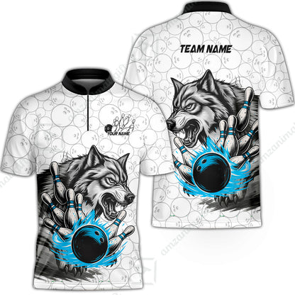 Custom Bowling Team Jersey, Wolf Strike Bowling Jersey Multicolor Polo Quarter-Zip Shirts, Custom Bowling Uniforms Jerseys