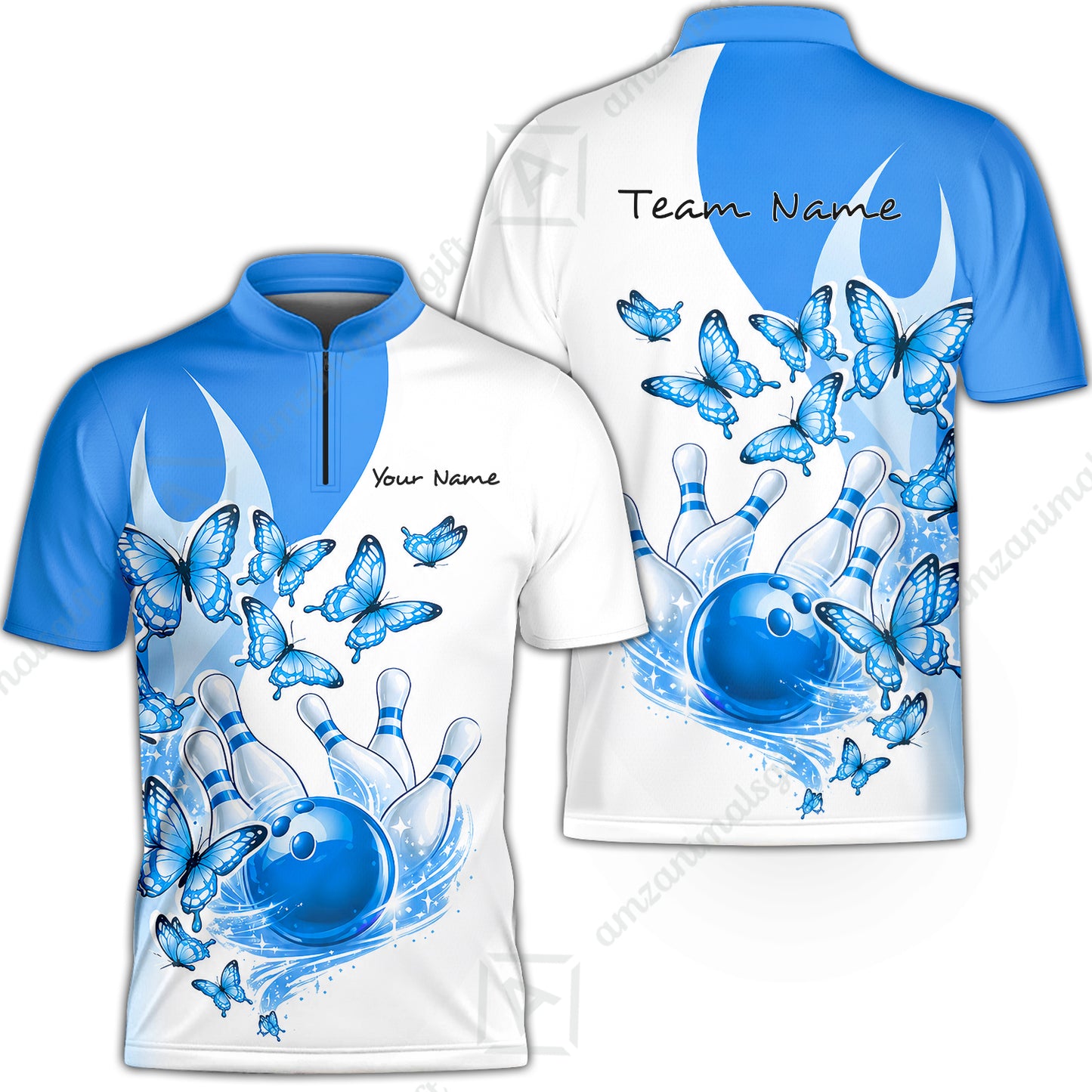 Custom Bowling Jersey Polo Shirt, Butterfly Strike, Personalized Name & Team Name