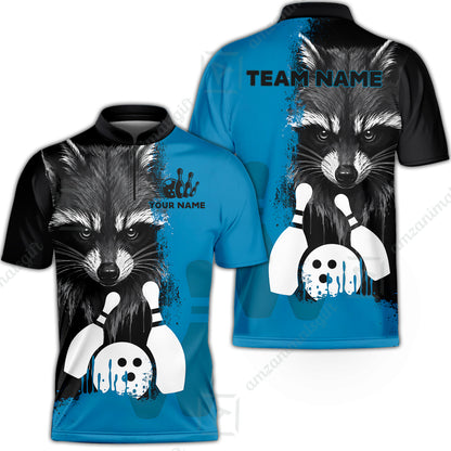 Custom Bowling Jersey Polo Shirt, Raccoon Bowling, Custom Bowling Jersey Team Shirt For Players With Name & Team Name
