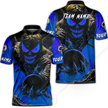 Custom Bowling Team Flat Neck Zip Jersey Shirt, Devil’s Strike Devil’s Strike Power Bowling Edition, Personalized Team Shirt with Custom Name