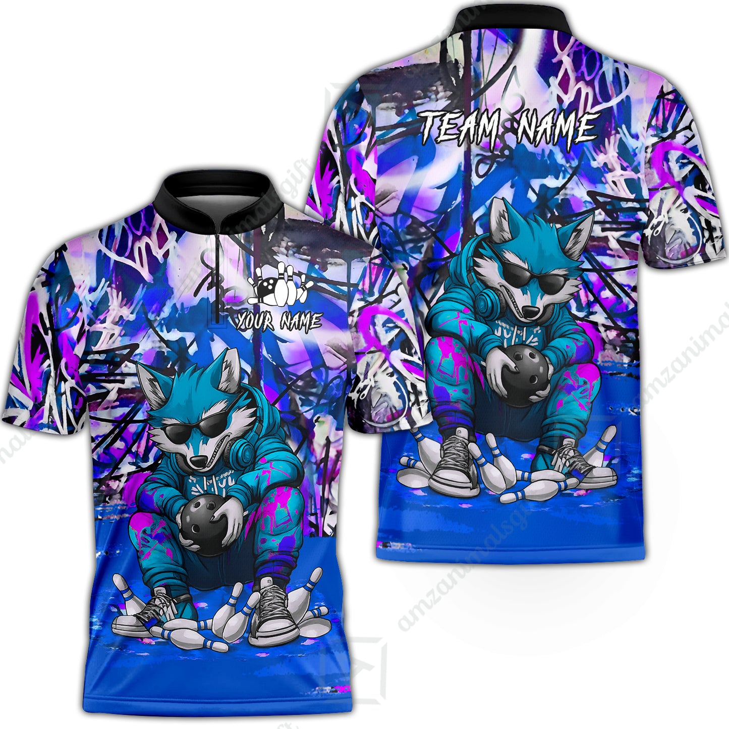 Custom Streetwear Wolf Bowling Jersey Polo Shirt, Custom Streetwear Wolf Bowling Jersey Team Shirt For Players With Name & Team Name