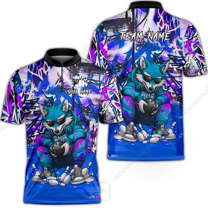Custom Streetwear Wolf Bowling Jersey Polo Shirt, Custom Streetwear Wolf Bowling Jersey Team Shirt For Players With Name & Team Name