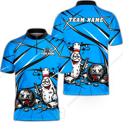 Custom Bowling Jersey Polo Shirt, Drunk Bowling Pin And Ball, Custom Bowling Jersey Team Shirt For Players With Name & Team Name