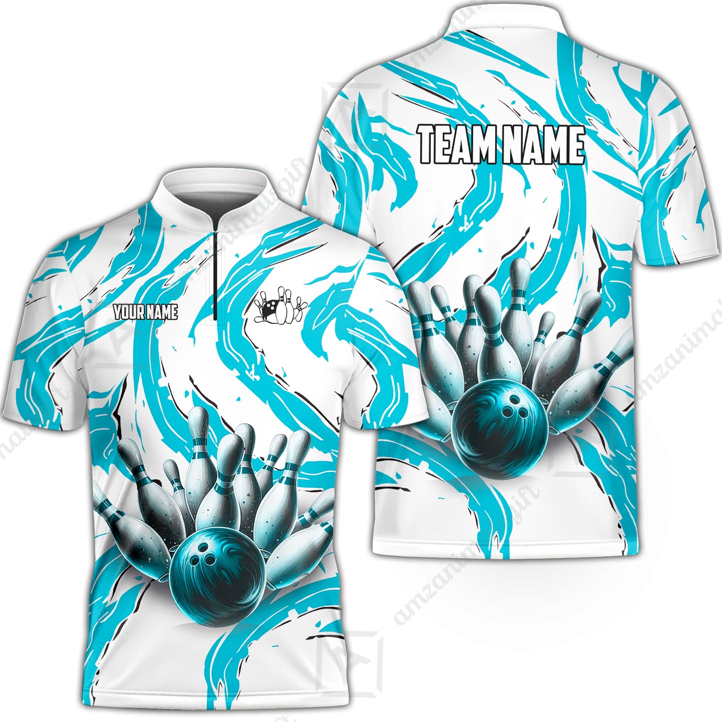 Custom Sport Bowling Team Jersey, Sport Bowling Jersey Multicolor Polo Quarter-Zip Shirts, Bowling Uniforms Jerseys, Custom Name And Team Name