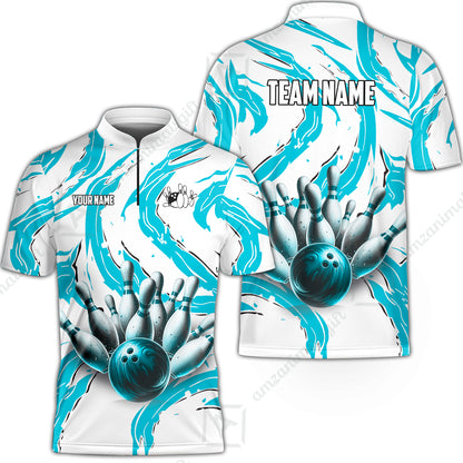 Custom Sport Bowling Team Jersey, Sport Bowling Jersey Multicolor Polo Quarter-Zip Shirts, Bowling Uniforms Jerseys, Custom Name And Team Name