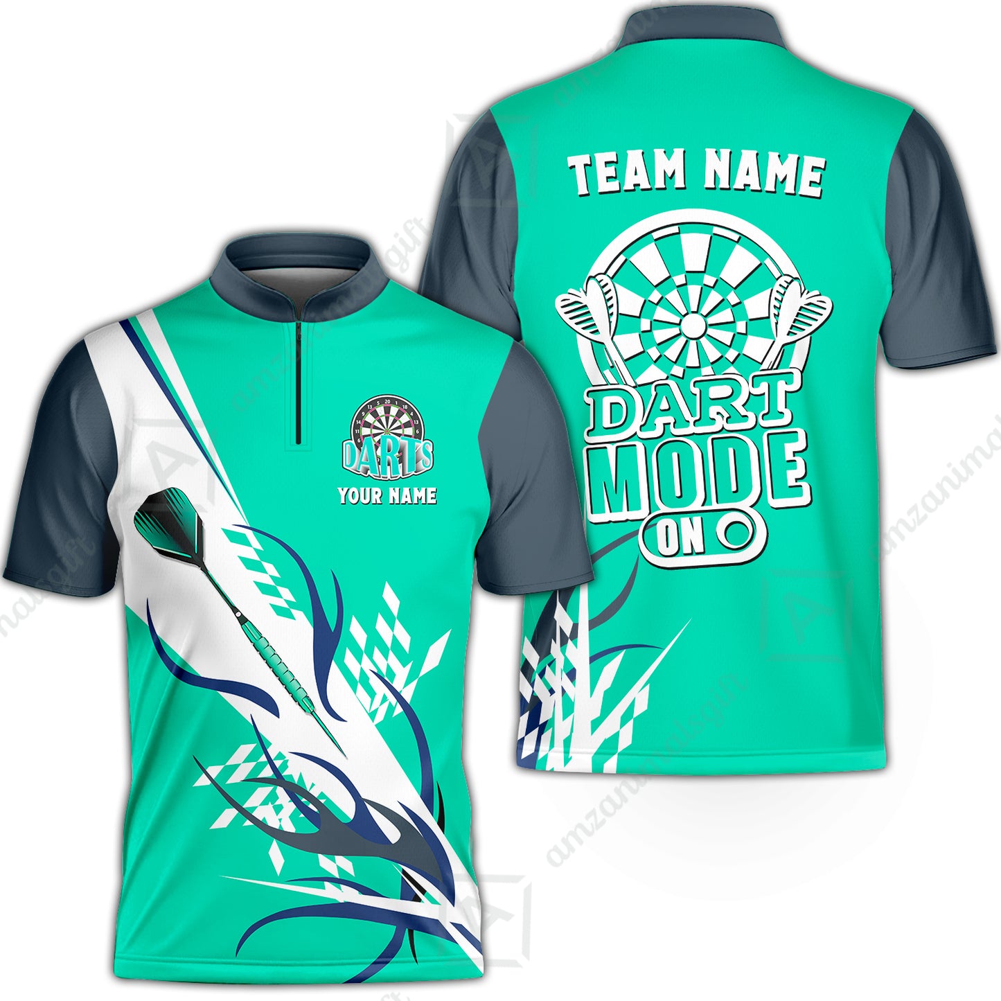 Custom Darts Mode On Multi-Color Team Jersey Polo Quarter-Zip Shirts, Customized Name Team Name Darts Team Jerseys Uniform