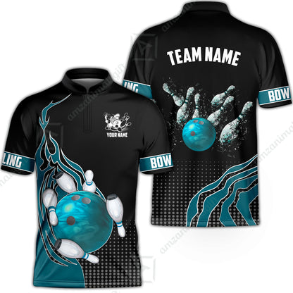 Customized Bowling Unisex Polo Shirt, Bowling And Breaking Pins Multicolor Option Customized Name And Team Name Polo Jerseys Shirts