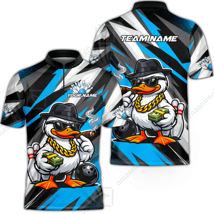 Custom Bowling Jersey Polo Shirt, Boss Hustle Duck Gangster Style, Custom Bowling Jersey Team Shirt For Players With Name and Team Name